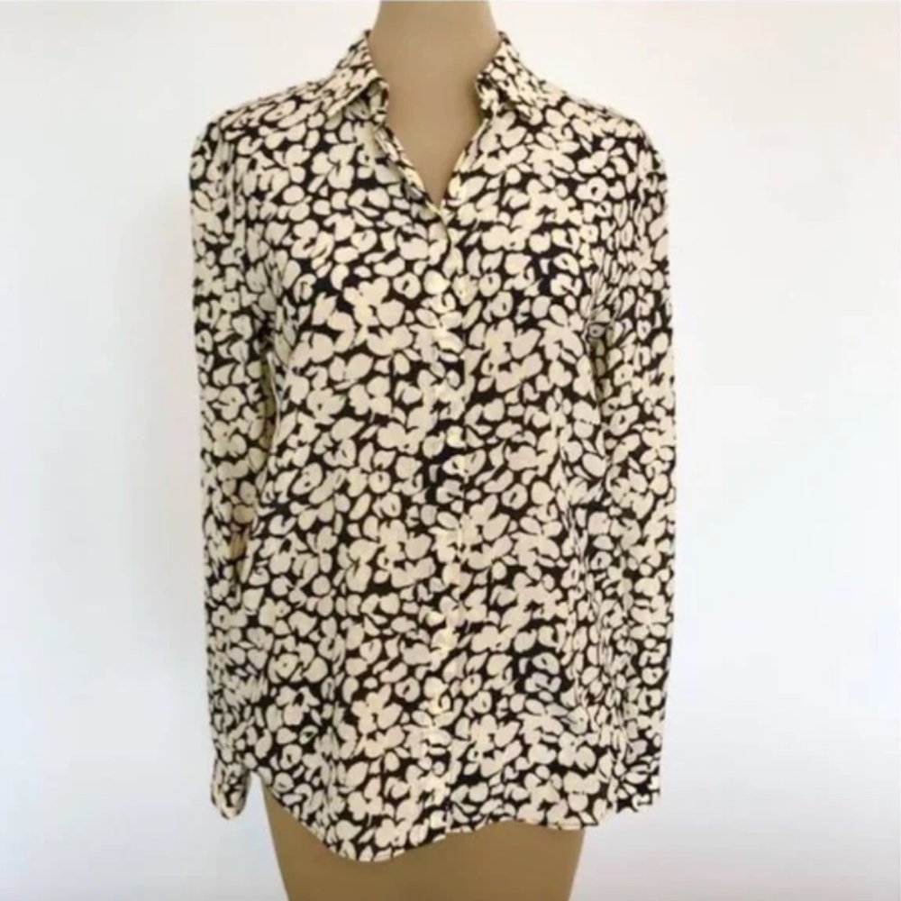 & Other Stories Black and Cream Printed Button Blouse Size Small